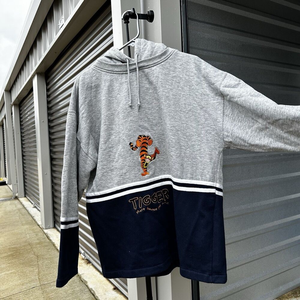 Vintage Disney Tigger Hoodie XL Gray Colorblock Winnie The Pooh Embroidered - Picture 5 of 6